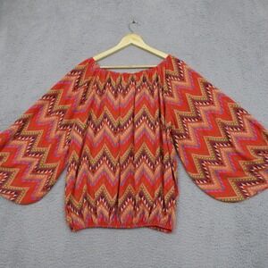 R Rouge Shirt Womens 2XL Orange Aztec Indie Style Bohemian Dophmine Dressing
